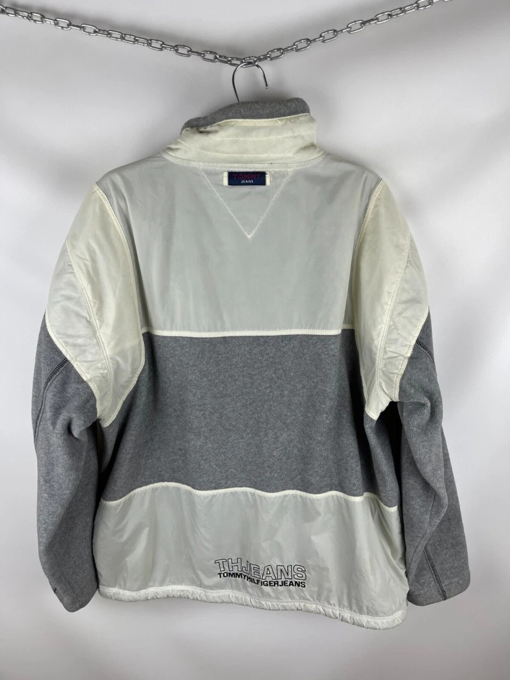 Tommy Hilfiger Y2k 2X XXL OVERSIZED Gray & Cream Quarter-Zip Pullover Puffer